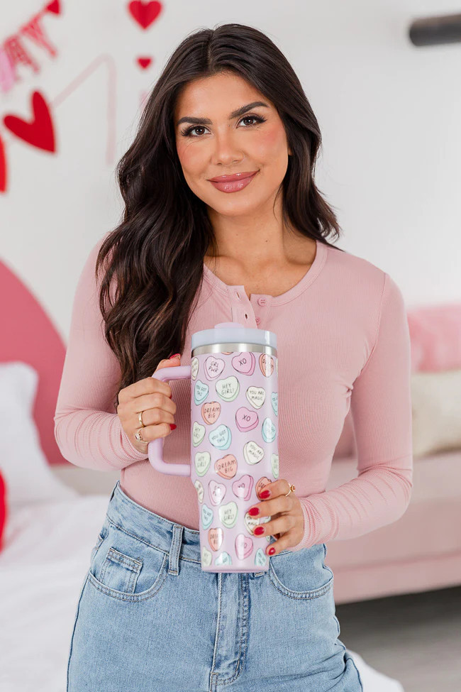 Sippin' Pretty Conversation Heart 40 Oz Drink Tumbler with Lid and Straw | Pink Lily
