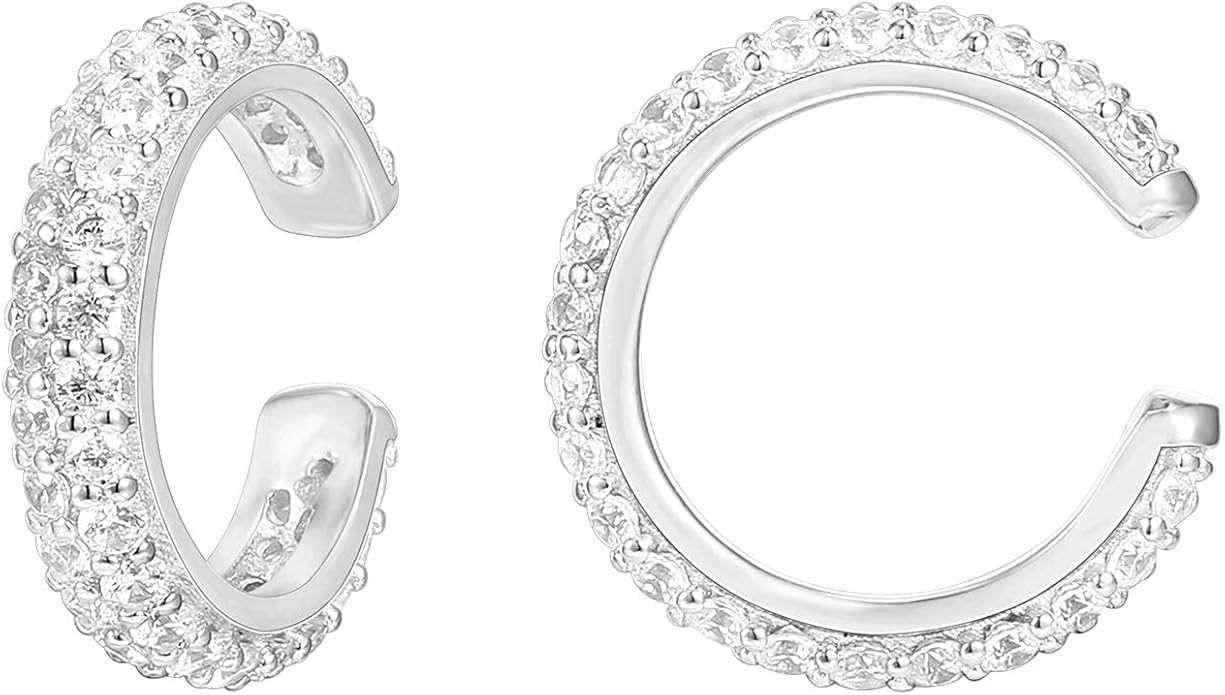 PAVOI 925 Sterling Silver 14K Gold Plated Cubic Zirconia Sparkling Round Huggie Ear Cuff Gold Ear... | Amazon (US)