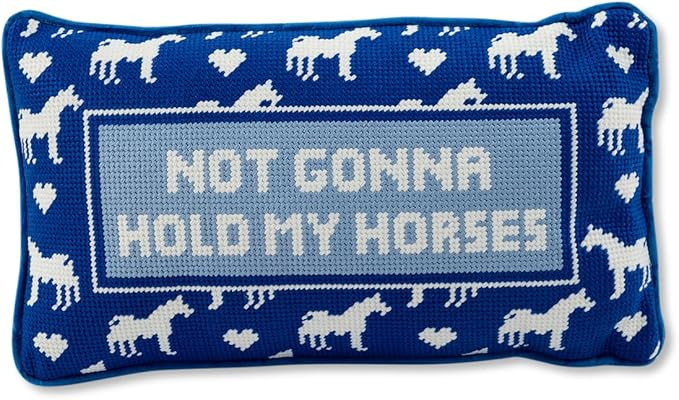 FURBISH Needlepoint Decorative Throw Pillow - Hold My Horses - 9" x 15" - Small Embroidered Accen... | Amazon (US)