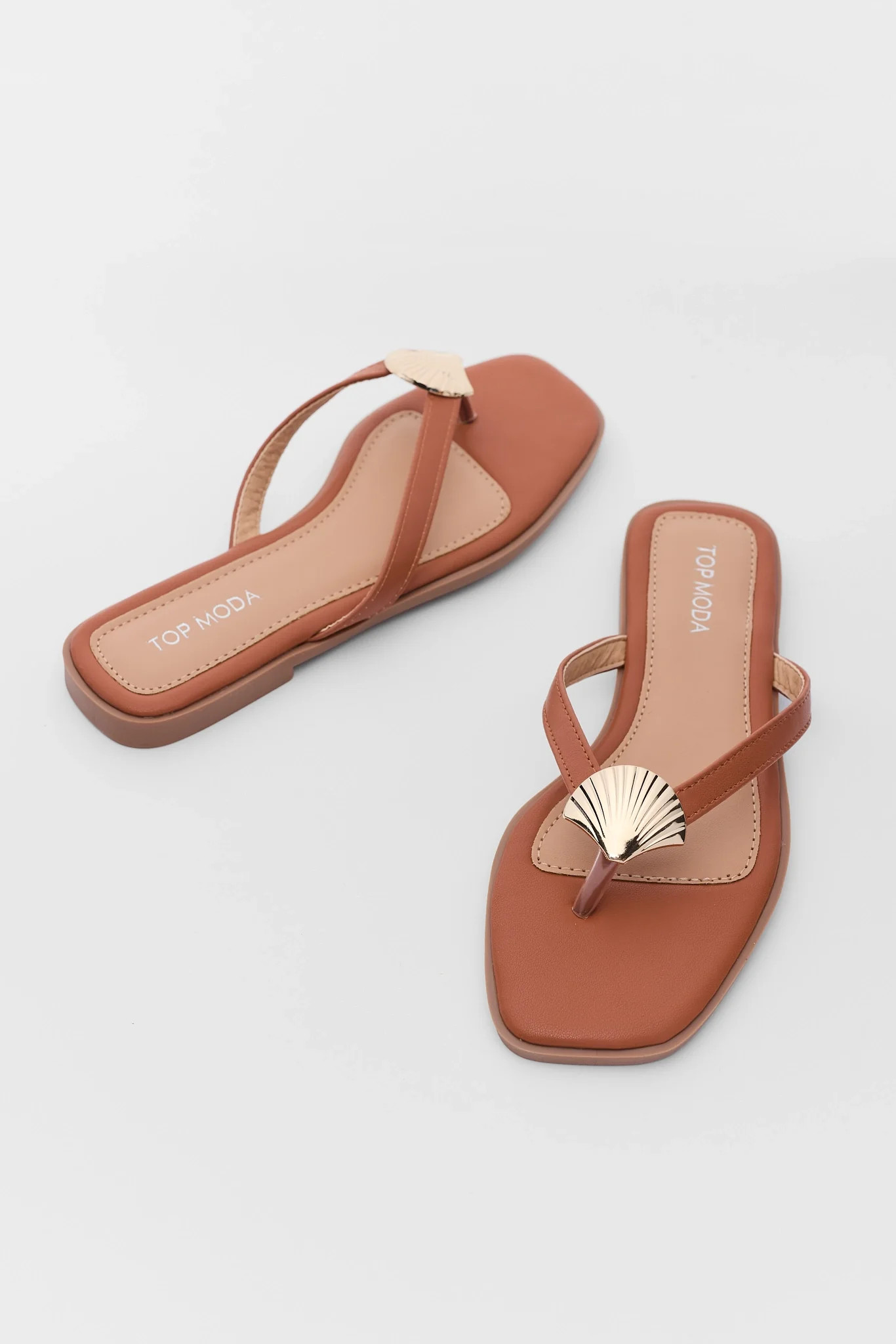 Camel Shell Detail Sandals | Avara