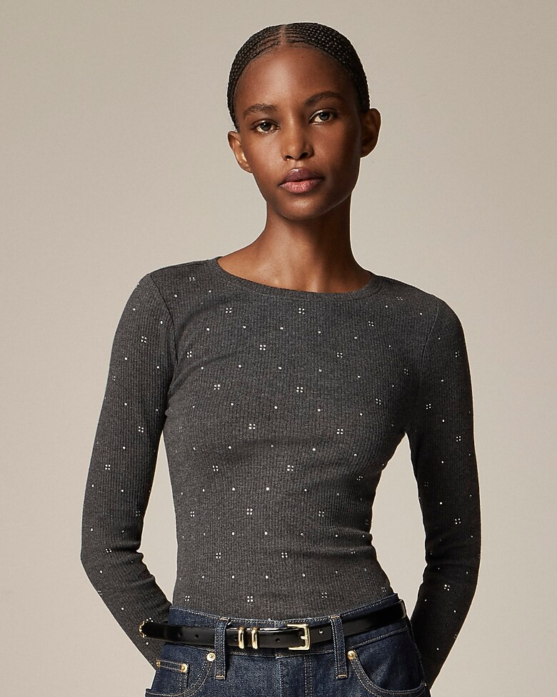 Vintage rib long-sleeve T-shirt with embellishments | J. Crew US