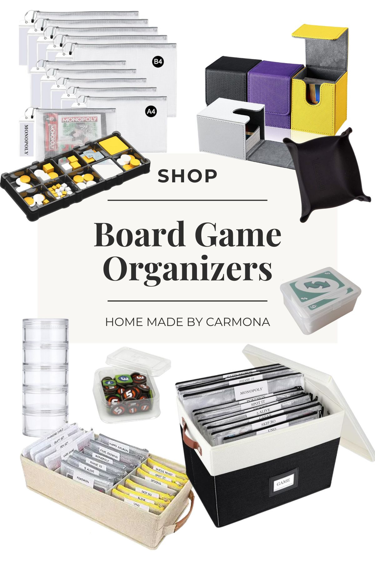 Board Game Organizers | Creative ways to organize tabletop board games and kids games | Card holders, dice trays, plano boxes, storage bags, and more. 

 #LTKHome
