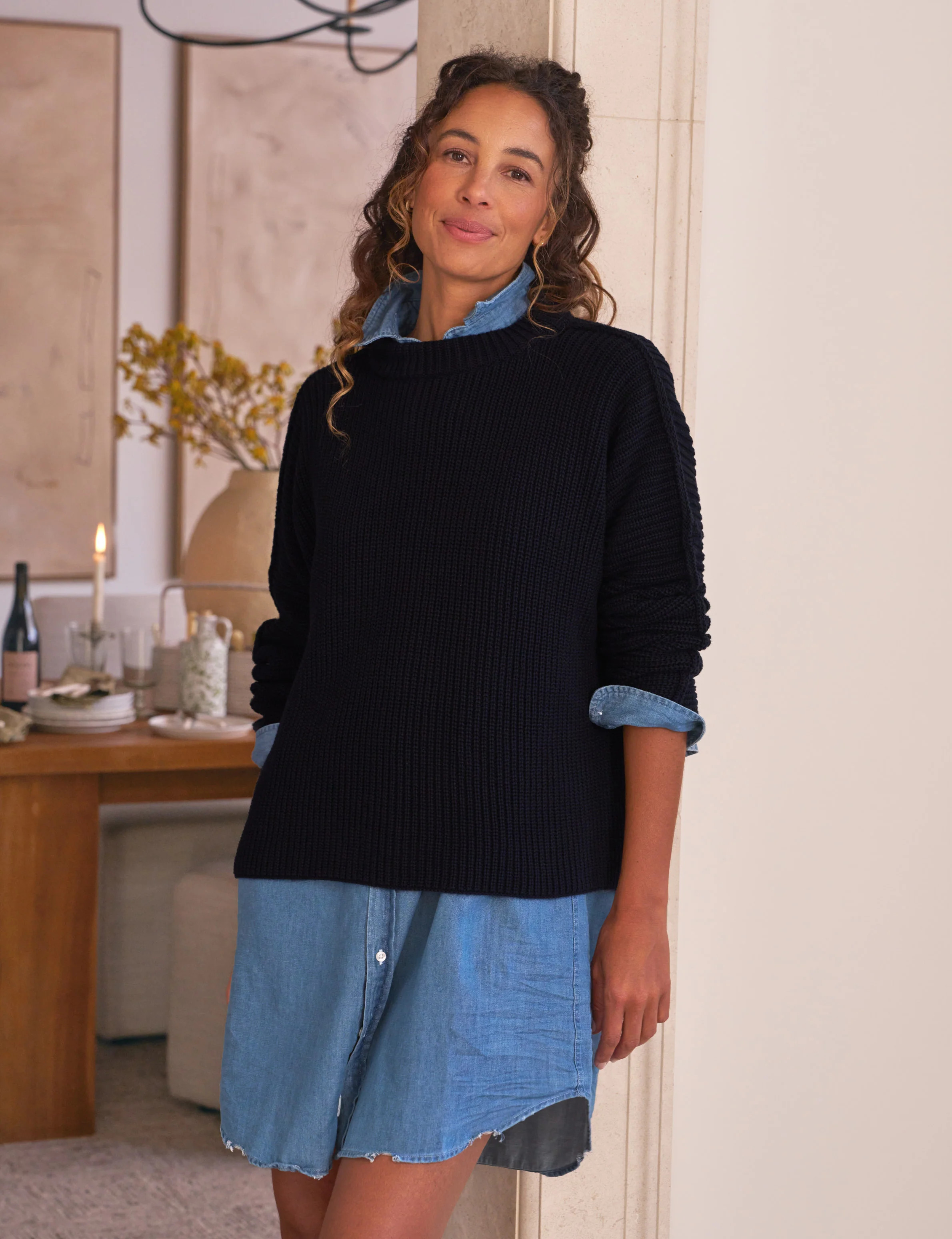 MONTECITO SWEATER Marine, Pure Italian Cotton | Frank & Eileen