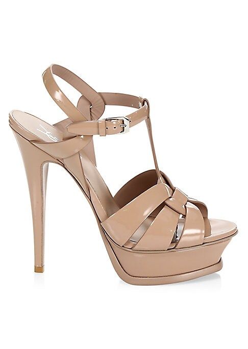 Saint Laurent Women's Tribute 105MM Patent Leather Platform Sandals - Nude Rose - Size 38 (8) | Saks Fifth Avenue