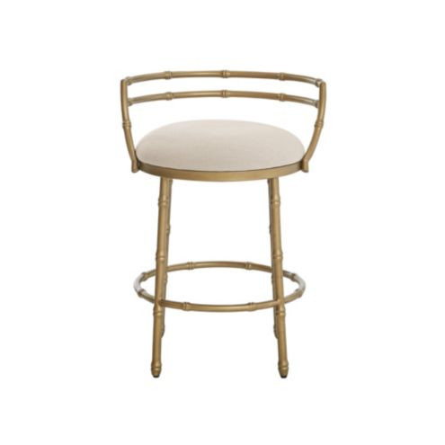 Della Counter Stool with Brass Finish & Sandberg Parchment Performance Fabric | Ballard Designs, Inc.