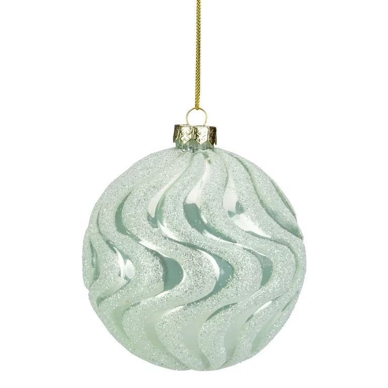 Northlight 4" Green Glittered Swirled Glass Christmas Ball Ornament | Walmart (US)