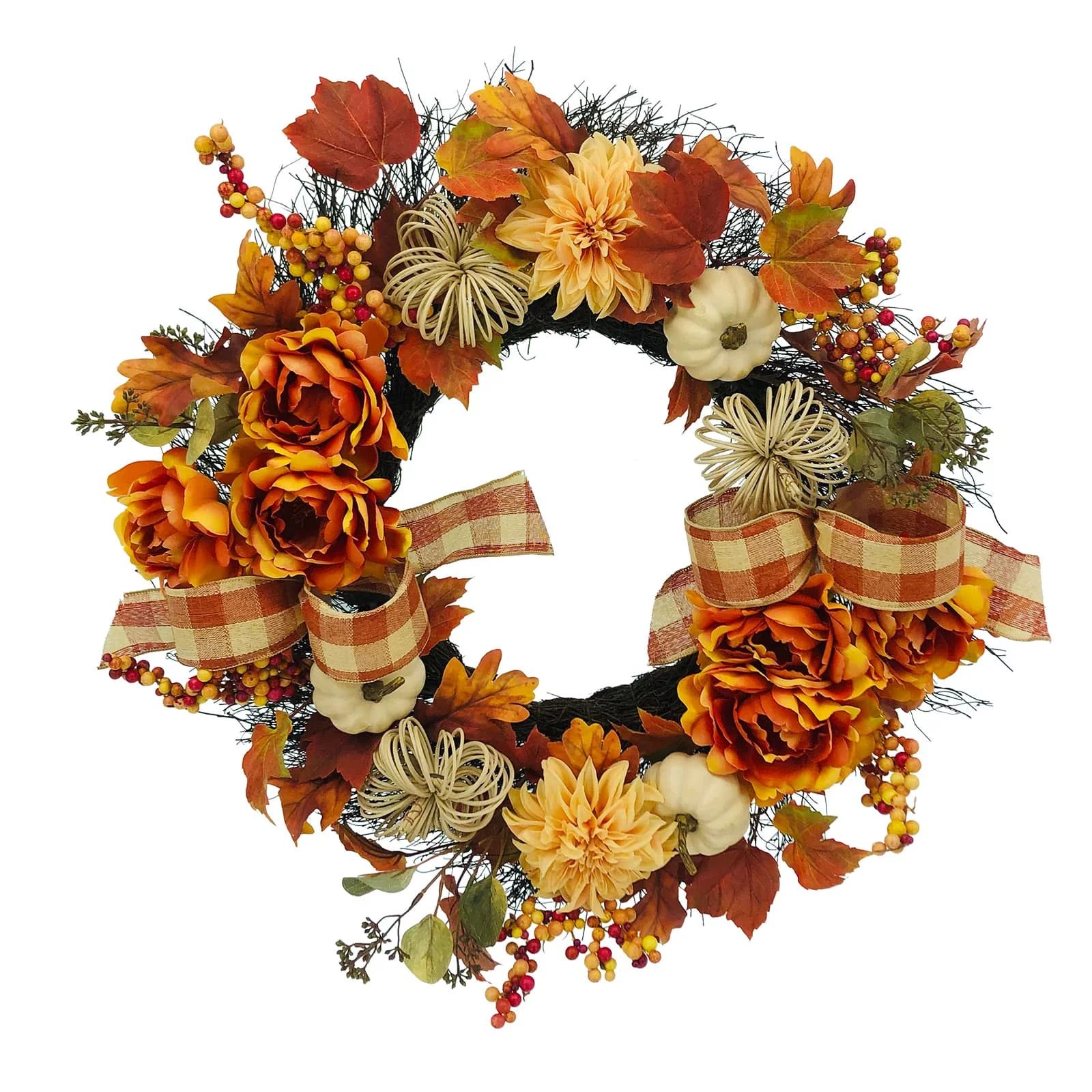 MICHAELS Fall Decorations for Home 24" Orange Peony, Dahlia & White Pumpkin Wreath by Ashland® | Walmart (US)