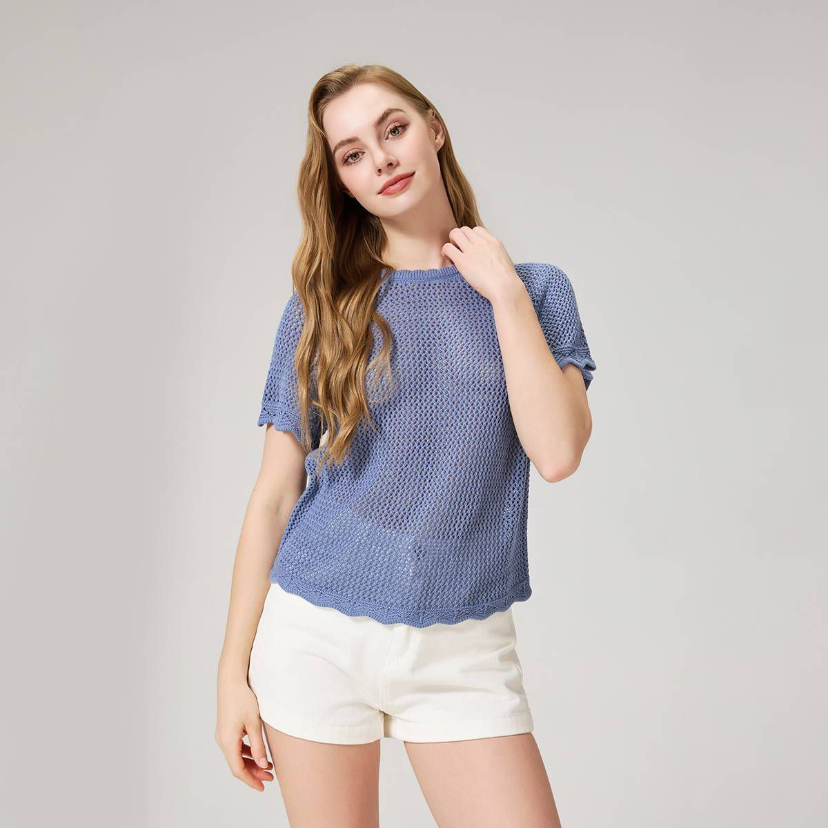 Women's Short Sleeve Texture Stitch Crewneck Sweater - Universal Thread™ Blue XXL | Target