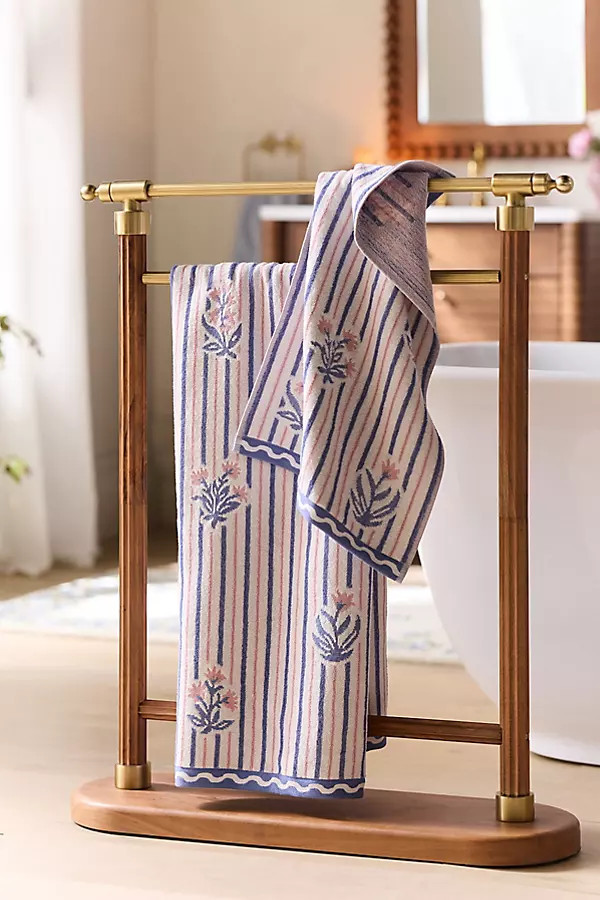 Farro Ribbed Wood and Brass Towel Stand | Anthropologie (US)