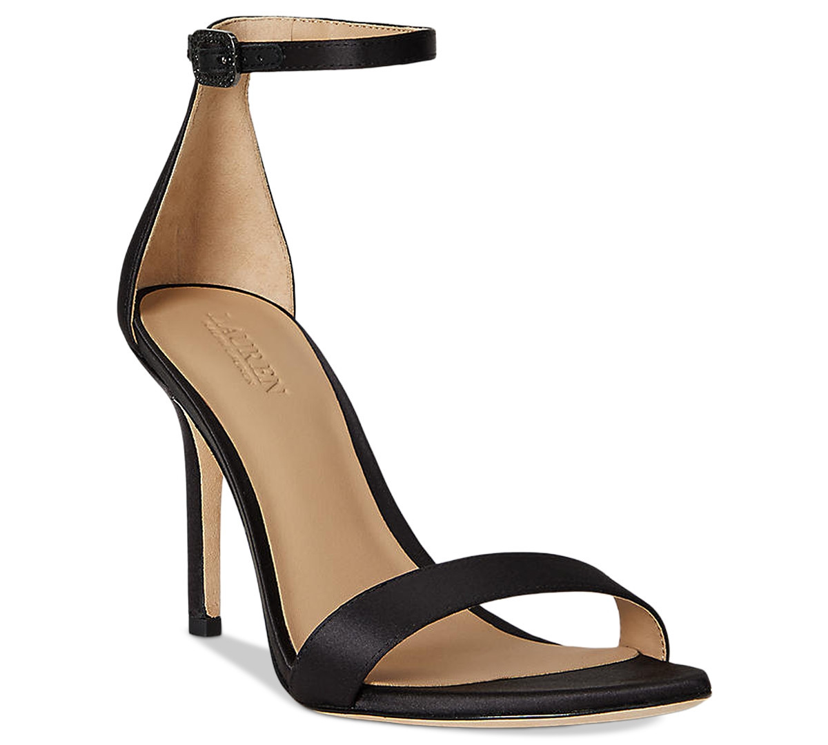 Lauren Ralph Lauren Women's Allie Pave-Buckle Satin Sandals - Black | Macy's