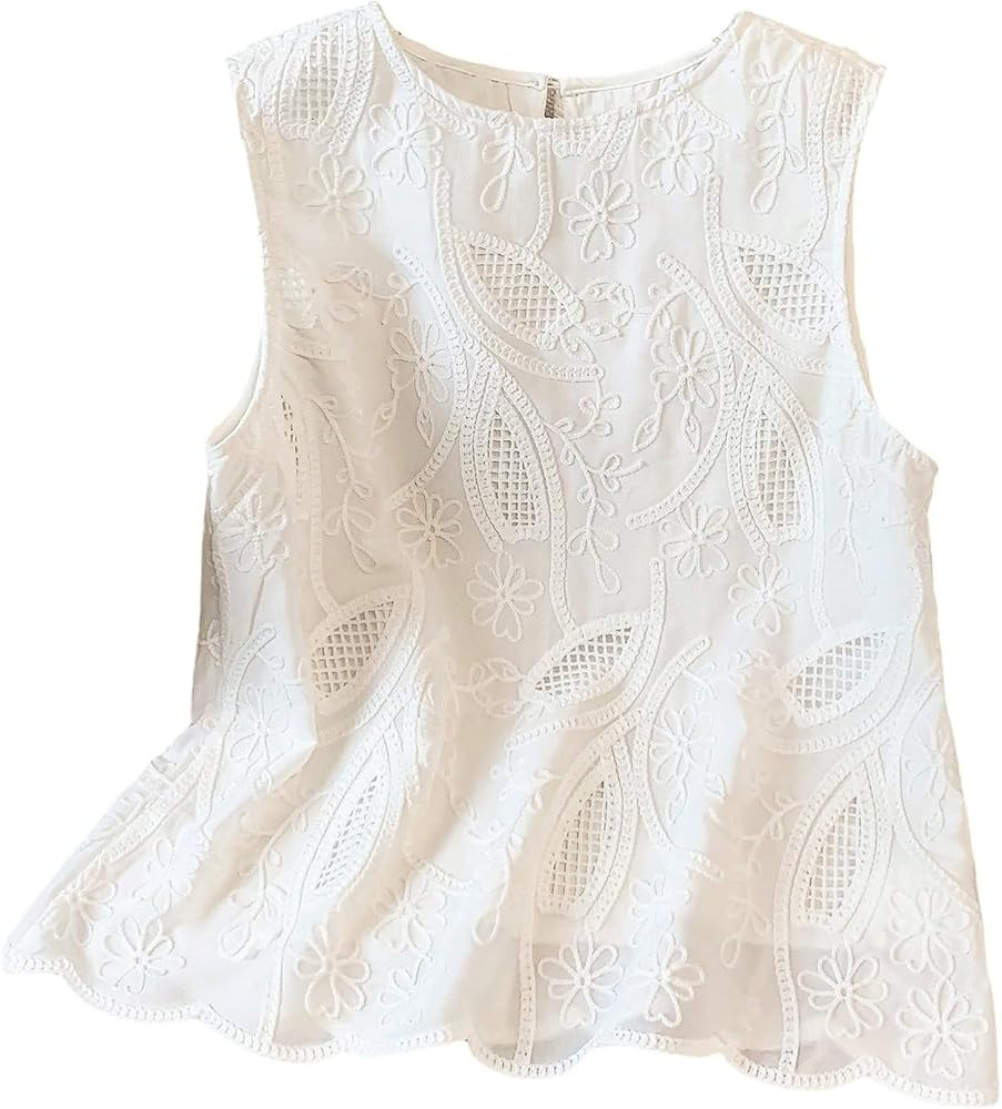 GORGLITTER Women's Eyelet Tops Cute Floral Embroidered Babydoll Tops Sleeveless Flowy Tank Top Su... | Amazon (US)