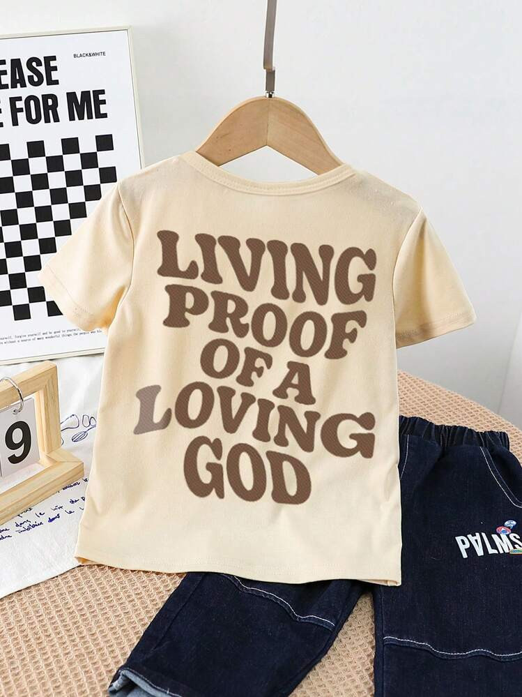 Summer New Apricot Letter Print Casual Top For Baby Boy | SHEIN