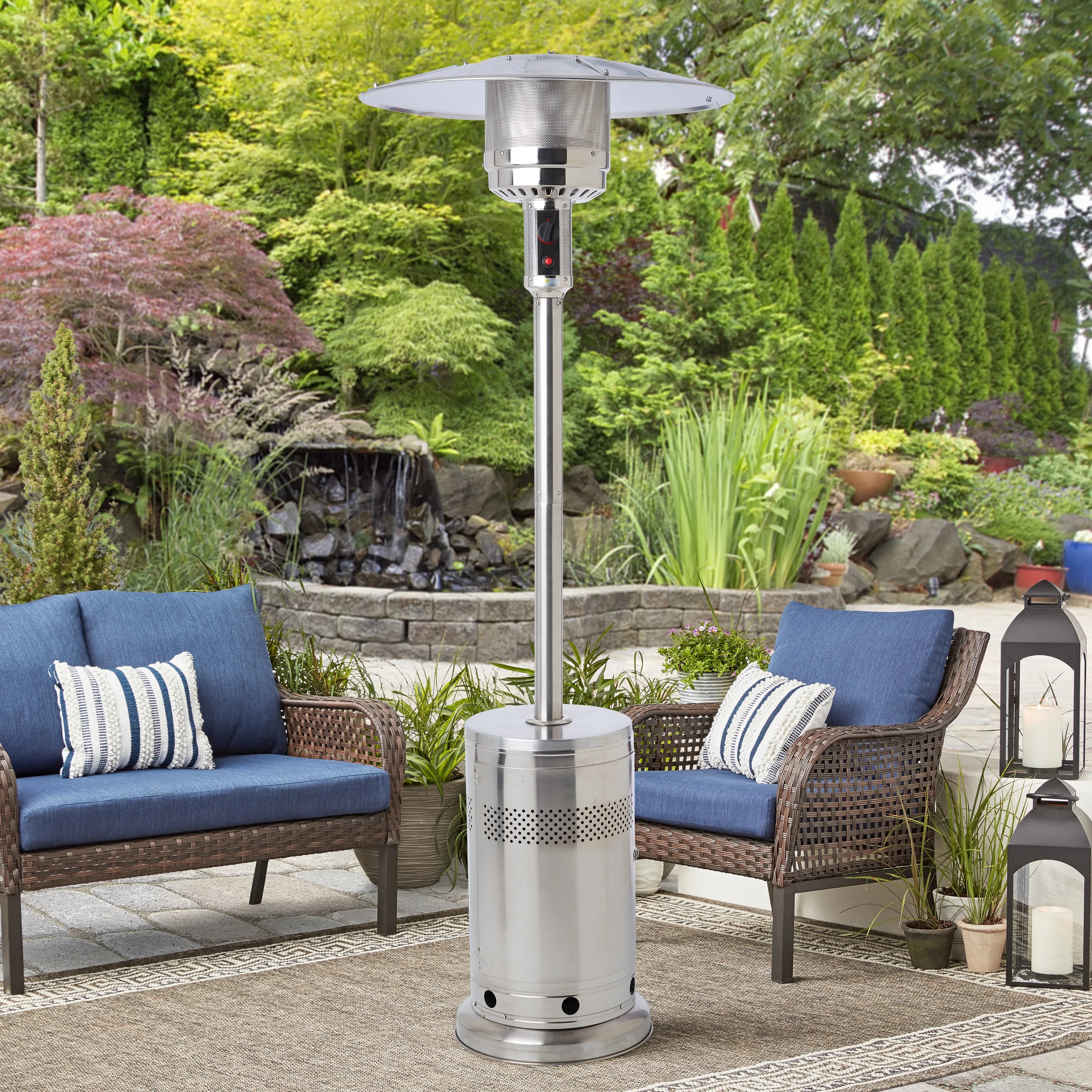 Mainstays 48,000 BTU Propane Gas Outdoor Freestanding Patio Heater, Stainless Steel | Walmart (US)