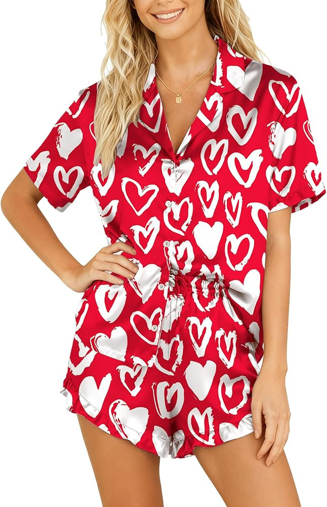Valentines Pajamas Sets for Women Pjs Short Sleeve Top and Shorts Loungewear 2 Pcs Set Button Dow... | Amazon (US)
