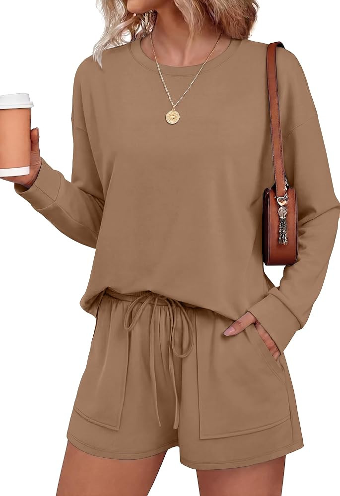 Ekouaer Women's Lounge Sets Pajamas 2026 Fall Long Sleeve Top&Shorts XS-XXL | Amazon (US)