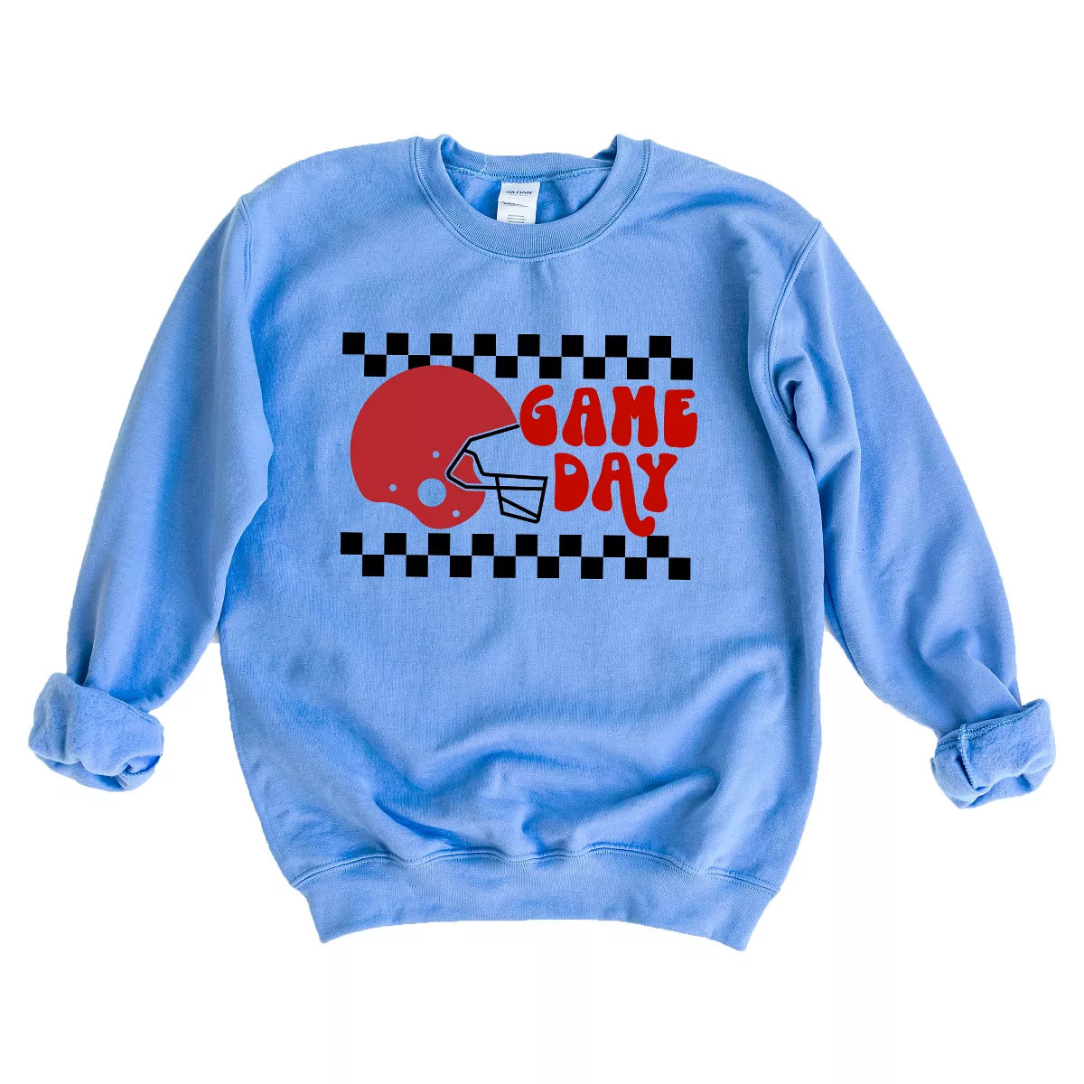 Simply Sage Market Women's Gildan Graphic Sweatshirt Checkered Game Day - XL - Carolina Blue | Target
