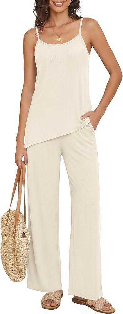 Casly Lamiit 2 Piece Sets for Women Summer Travel Beach Outfits 2026 Spaghetti Strap Tank Top Pan... | Amazon (US)