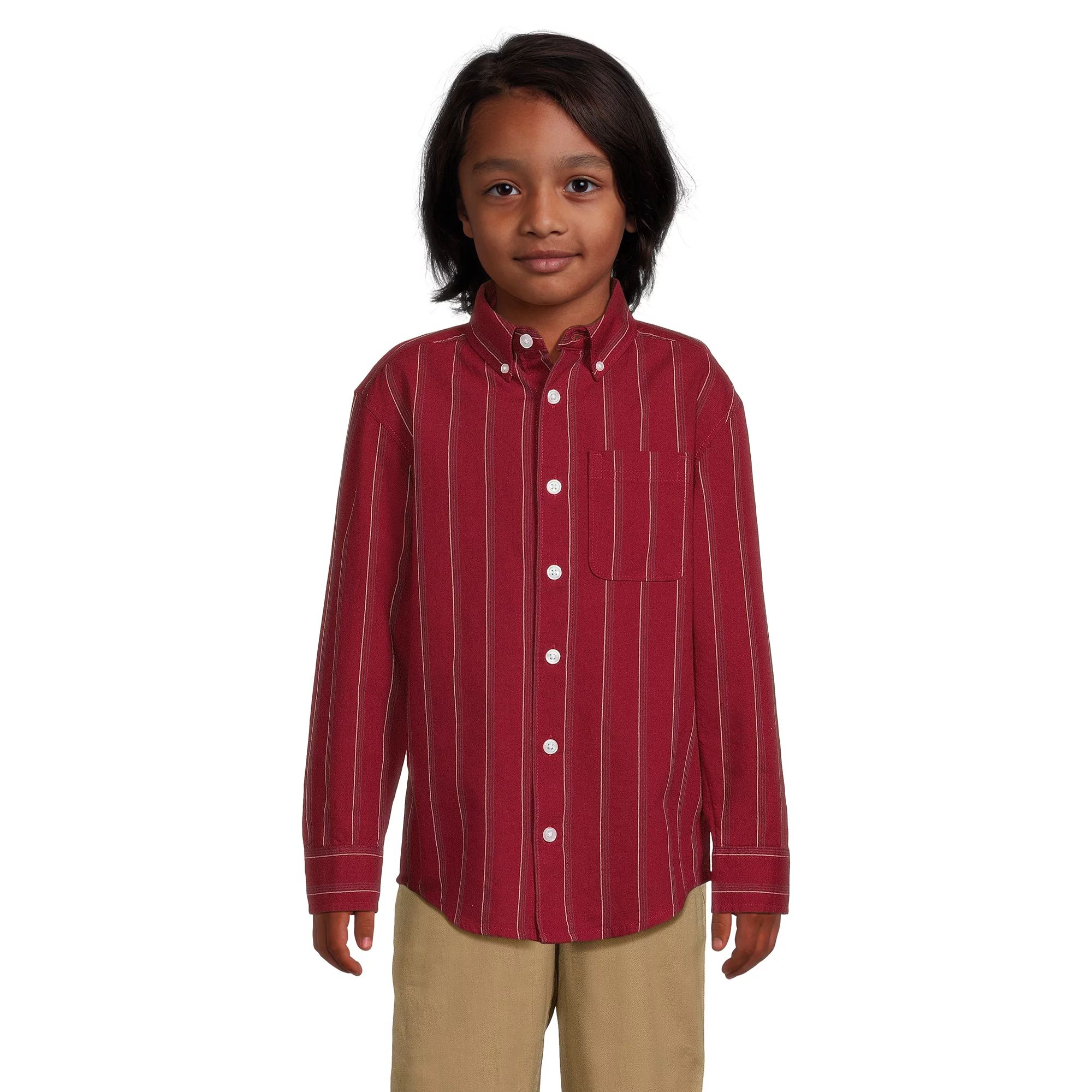Wonder Nation Long Sleeve Oxford Button-up Shirt, Sizes 4-18 & Husky | Walmart (US)