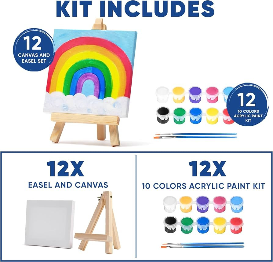Mini Canvas & Easel Painting Kit Set of 12 - Kids Birthday Party Favors | Amazon (US)