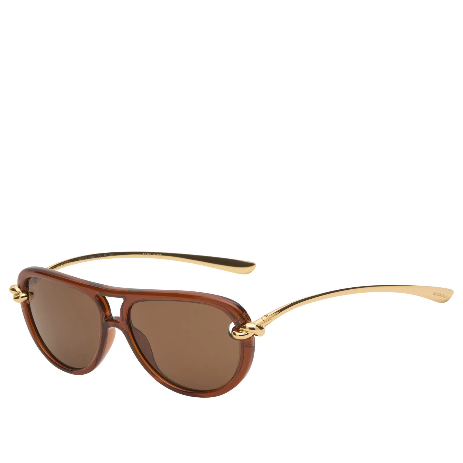 Bottega Veneta Eyewear Women's Bottega Veneta BV1418S New Knot Sunglasses in Brown/Gold/Brown | END. Clothing