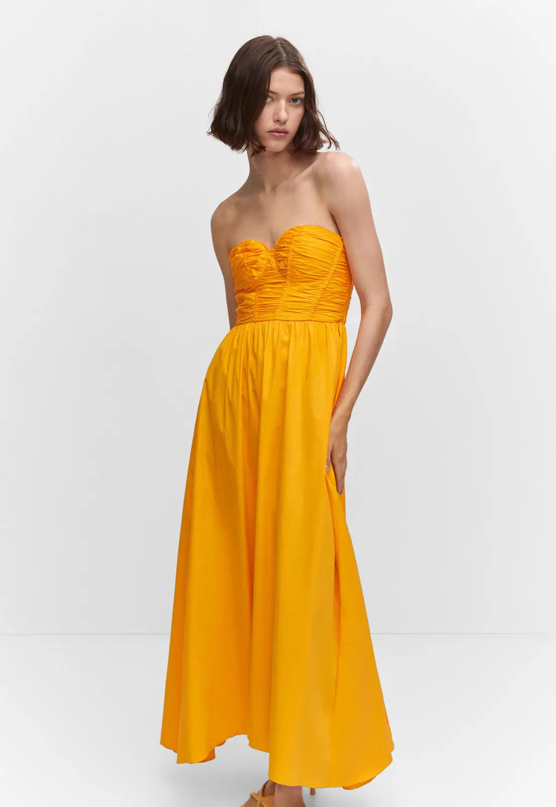 Vestido Mango Midi Tomara Que Caia Drapeado Amarelo | Dafiti (BR)