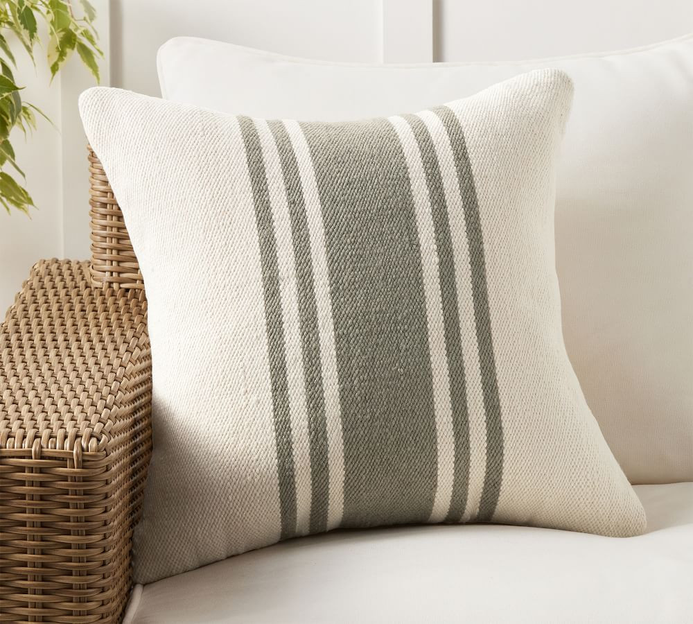 Modern Farmhouse Striped Indoor/Outdoor Pillow | Pottery Barn (US)