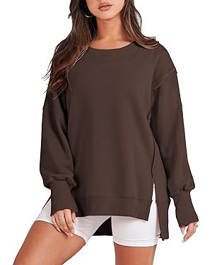 ANRABESS Women's Oversized Sweatshirt Crew Neck Long Sleeve Casual Slit Sloucthy Pullover Top Fal... | Amazon (US)