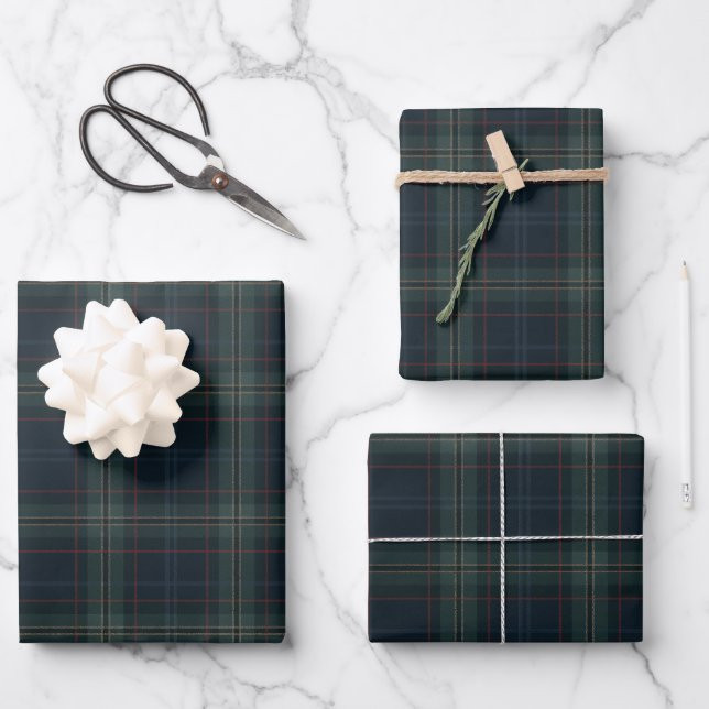 Elegant Navy Blue and Green Plaid Christmas Wrapping Paper Sheets | Zazzle | Zazzle