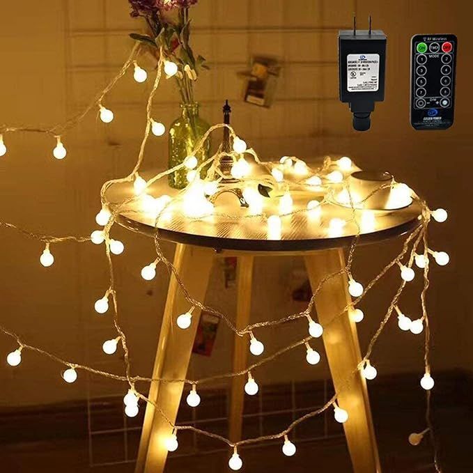 49ft 100 LED Globe String Lights with Remote, 8 Modes, Plug-in Fairy String Lights for Indoor Out... | Amazon (US)