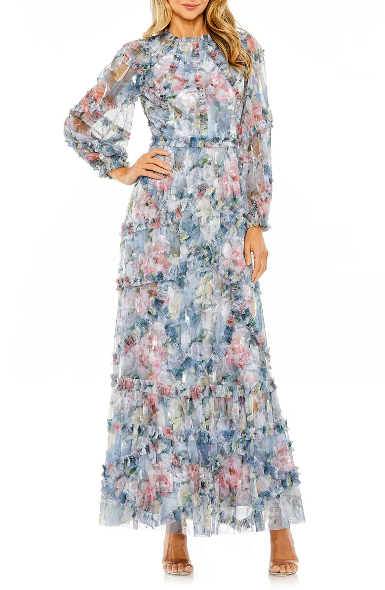 Mac Duggal Floral Long Sleeve Mesh Gown | Nordstrom | Nordstrom