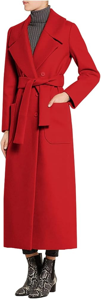 CHARTOU Women's Elegant Lapel Collar Double Breasted Regular Wool Blend Overcoat Coat Belt | Amazon (US)