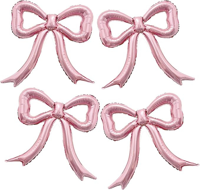 4pcs Pink Bow Foil Balloons Set Bow Mylar Balloons for Coquette Birthday, Baby Girl Shower, Bache... | Amazon (US)
