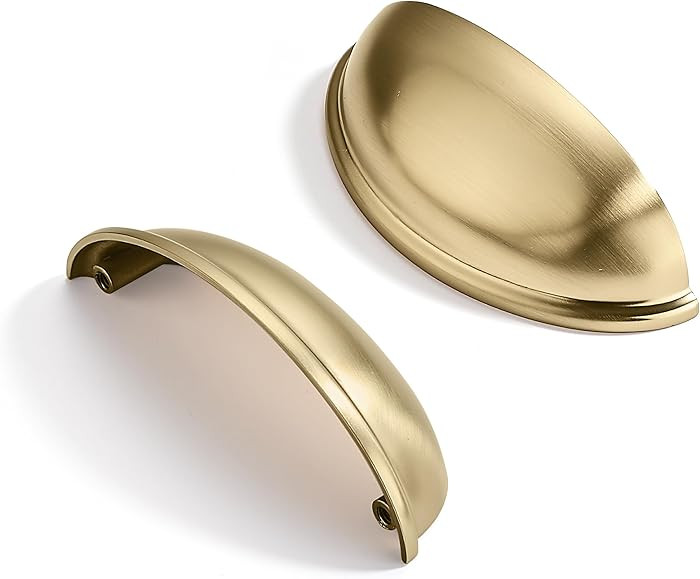 2 Pack 3-3/4" Drawer Pulls Brushed Brass Cabinet Cup Pulls Kitchen Hardware Cabinet Handles Drawe... | Amazon (US)