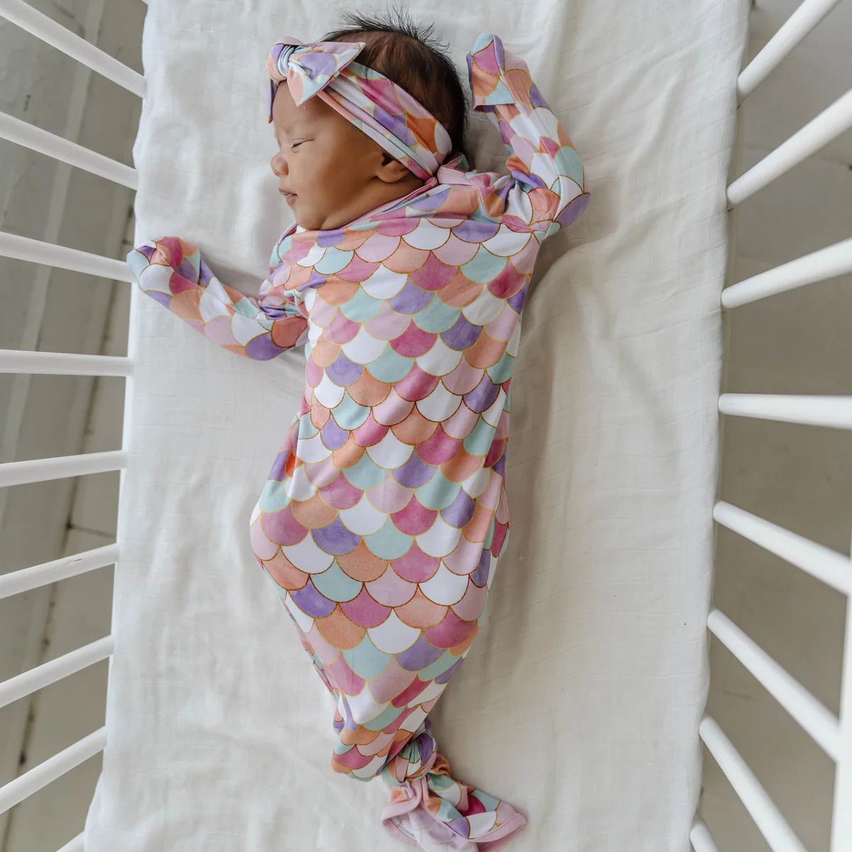 Mermaid Scales Bamboo Viscose Infant Knotted Gown | Little Sleepies