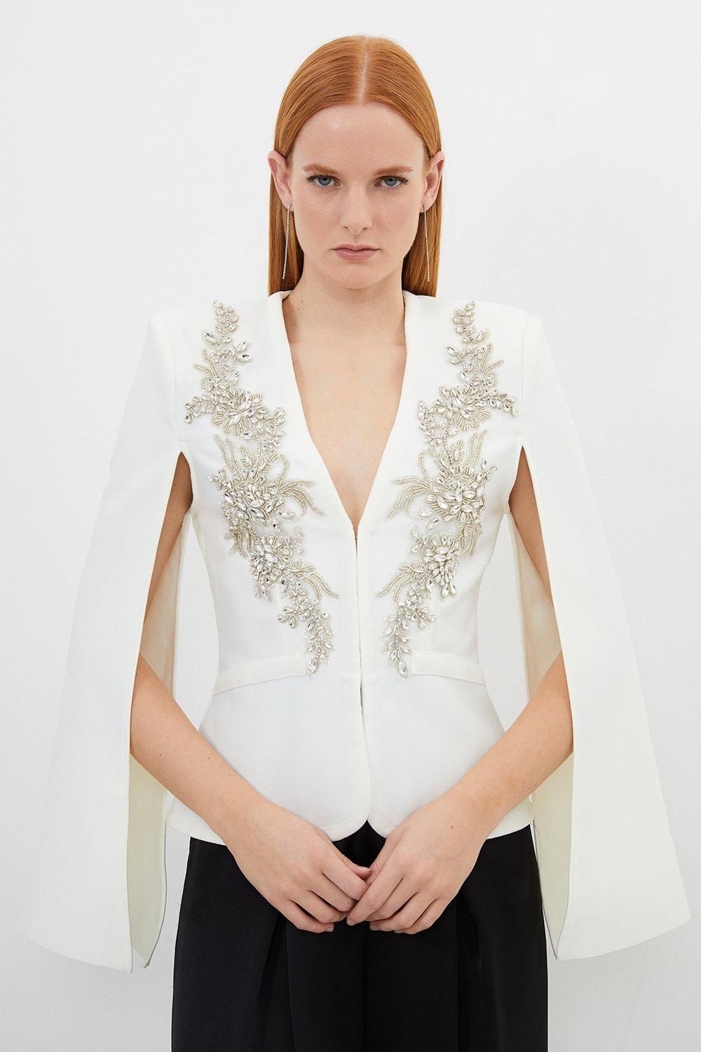 Bandage Form Fitting Cape Sleeve Embellished Jacket | Karen Millen UK + IE + DE + NL