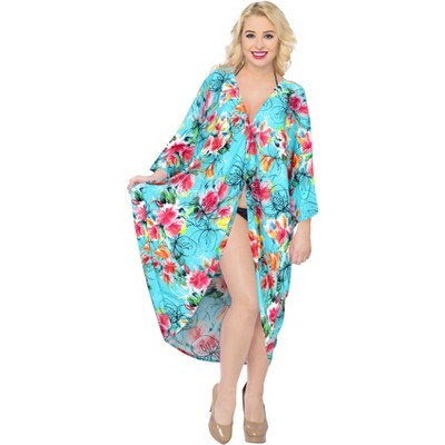 HAPPY BAY Women's Summer Beach Beachwear Duster Cardigans Vintage Open Front One Size Fits Most Blue Floral | Target