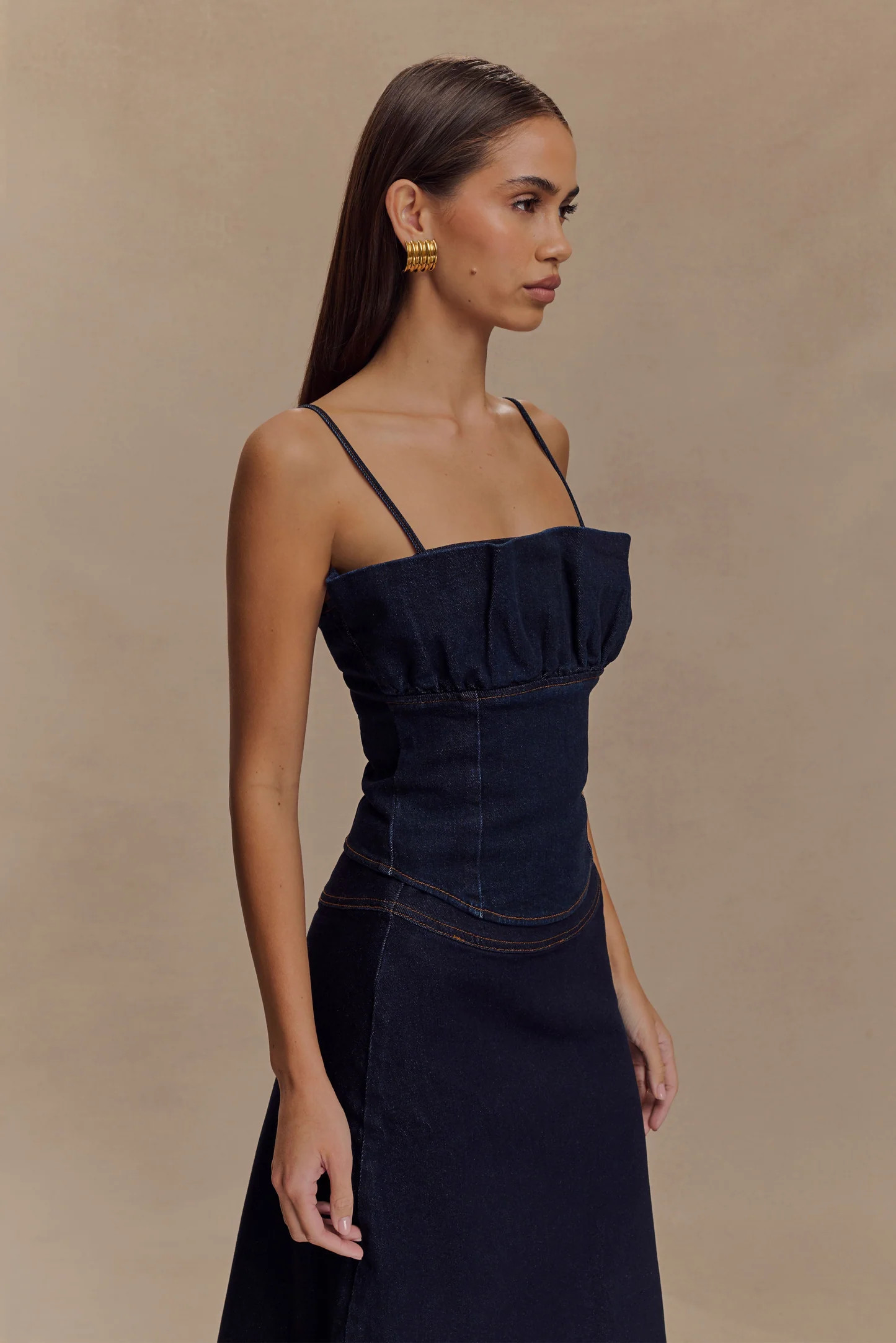 Cecilia Denim Frill Corset - Indigo Blue | MESHKI US
