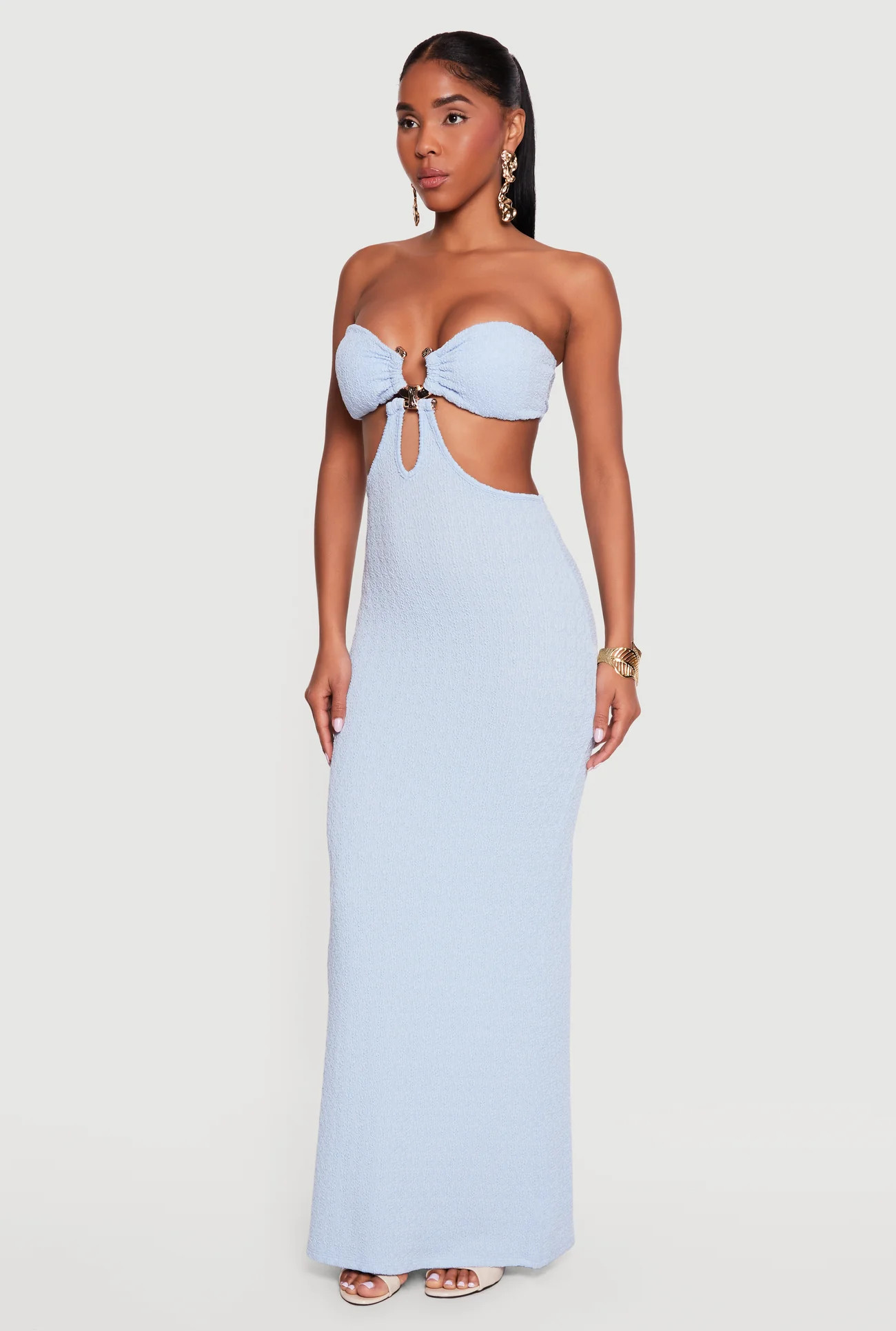 Metallic Pendant Textured Knit Tube Maxi Dress | Rainbow Shops