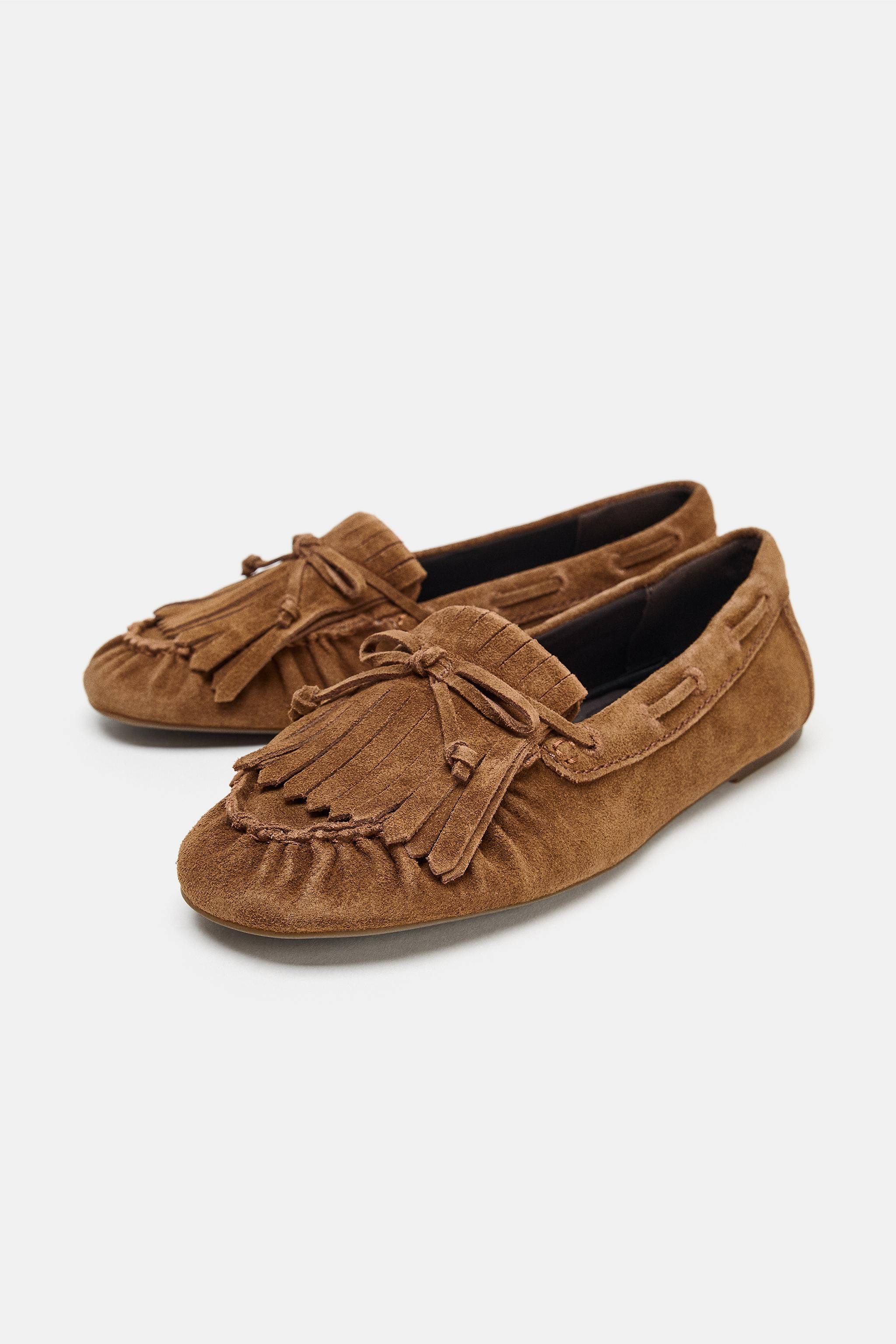 FRINGED SPLIT LEATHER LOAFERS | Zara US