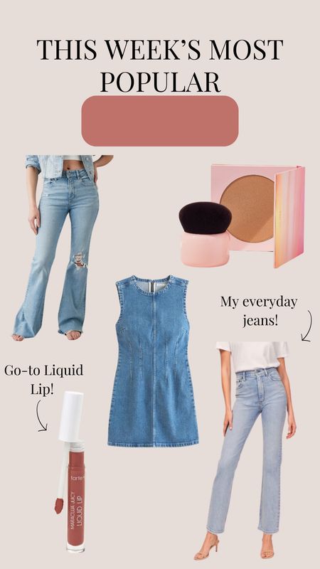 The most popular products I’ve shared this week! 

LOVE this Tarte body bronzer and Tarte liquid lip. Code TIFFANY saves you on Tarte products! 

Every day jeans
Denim
Denim dress

#LTKstyletip #LTKfindsunder50 #LTKSeasonal