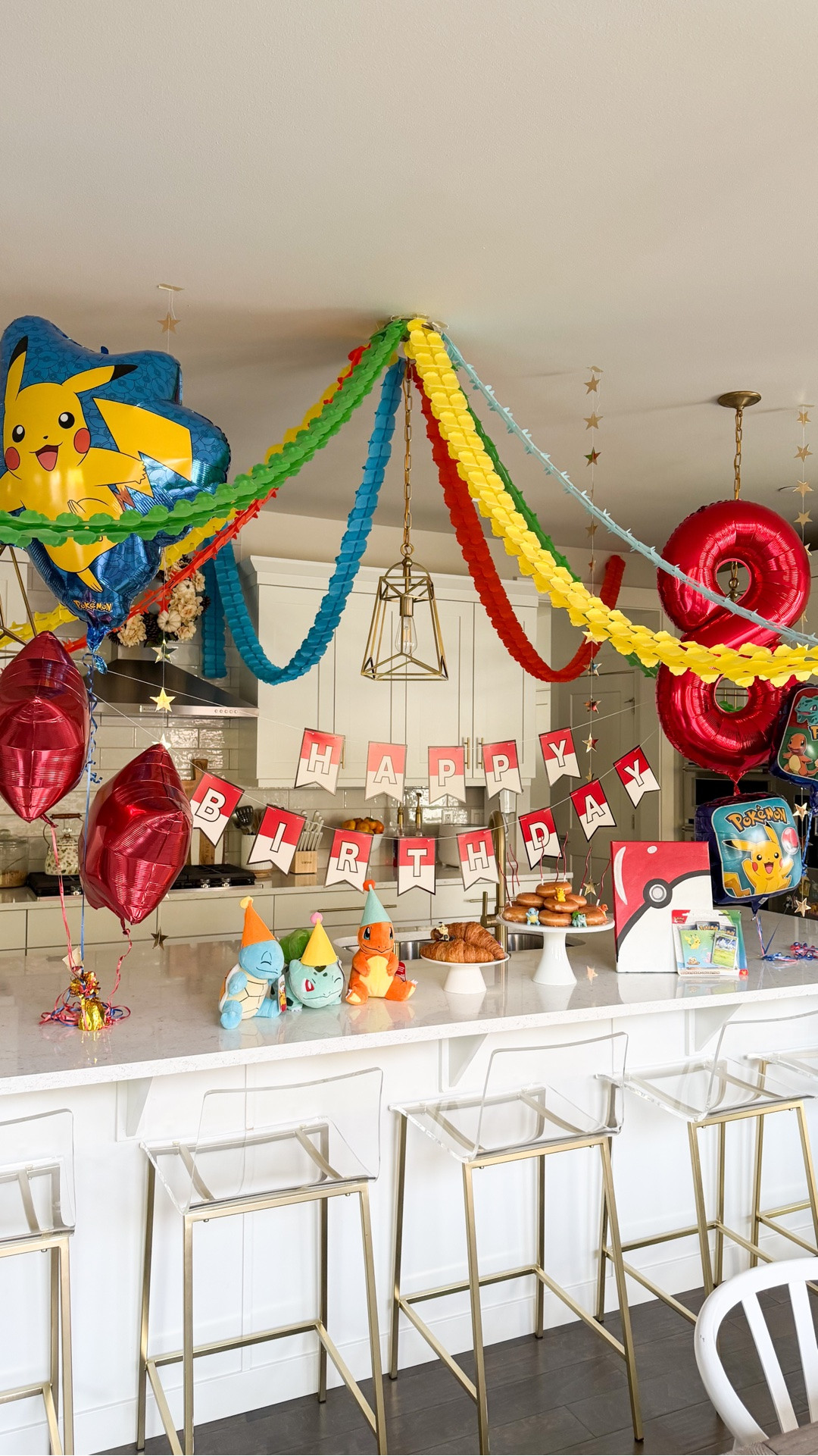 POKÉMON BIRTHDAY SURPRISE! ⚡️🎂💙 My SIL and her family are visiting us for a few days during their fall break, and since it’s my nephew’s birthday, I had to put together this fun Pokémon surprise for him! Jeff even saved a 30th Anniversary Pokémon pack just for him!
I know some of you have been asking for more boy party setups, so…this is the best I can do 😂#pokemonparty #8thbirthday

Birthday banner, streamers garland, balloons, Pokemon plush, stuffed animals, Pokemon battle figure, candles, hanging stars

#LTKSeasonal #LTKHome #LTKKids