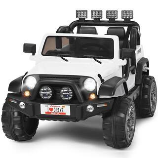 13 in. 12-Volt Electric Kids Ride On Truck Toys 2 Seater Jeep Car with Remote Control White | The Home Depot