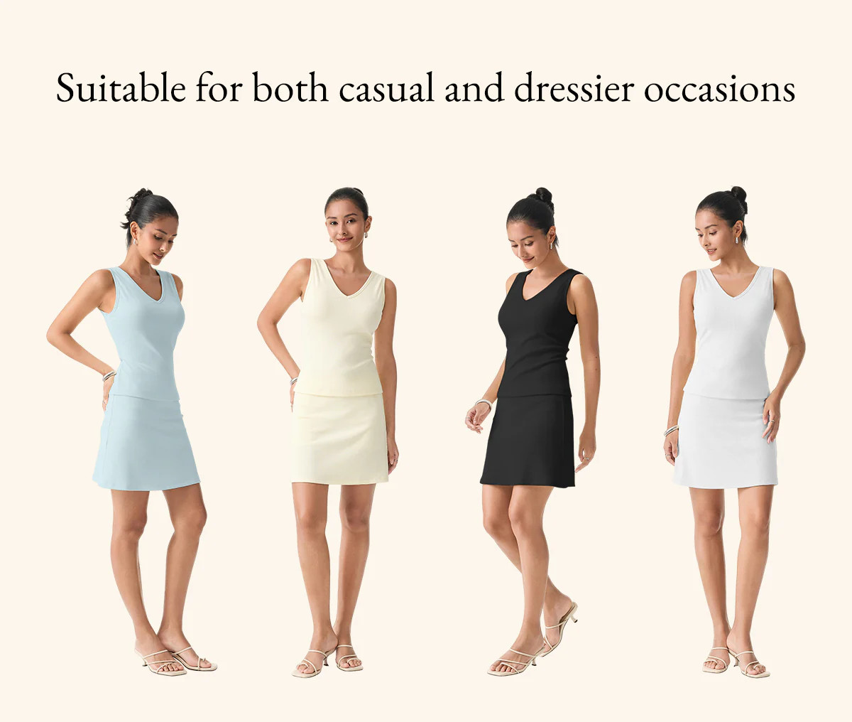 2Pcs Set V-neck Sleeveless Bra Tank & A-line Mini Skirt with Built-in Shorts | OGLmove