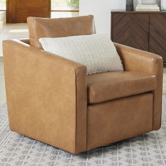 Better Homes & Gardens Steele Swivel Accent Chair, Camel Faux Leather | Walmart (US)