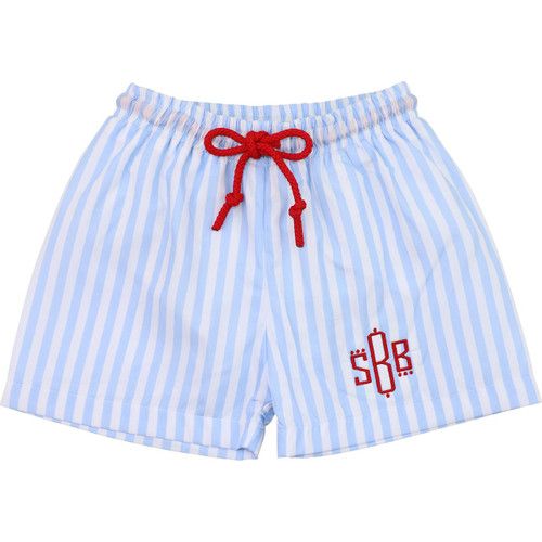 Red And Blue Striped Swim Trunks | Cecil and Lou