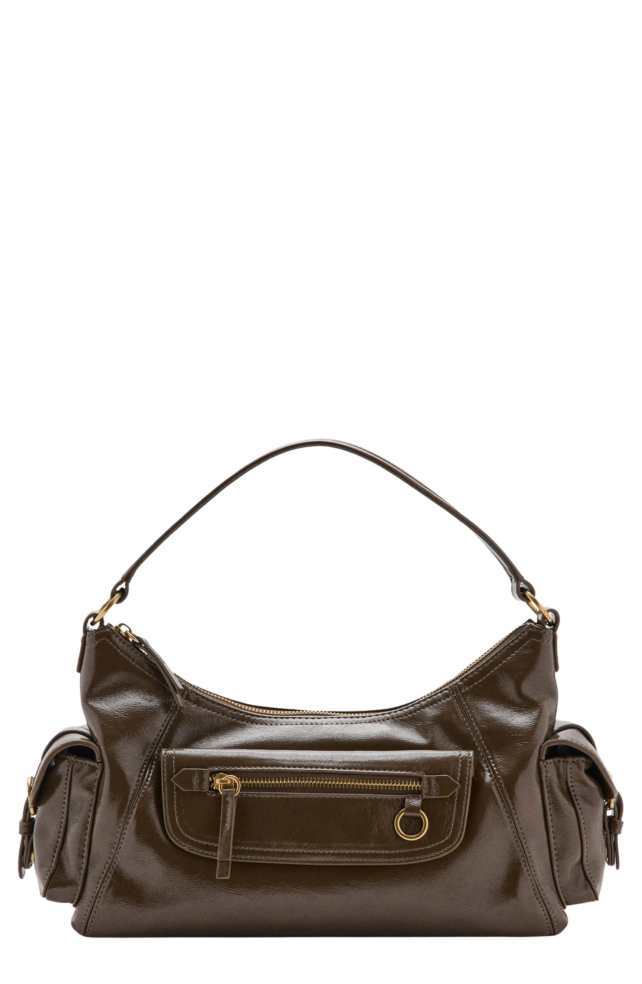 MANGO Faux Leather Shoulder Bag in Khaki at Nordstrom | Nordstrom