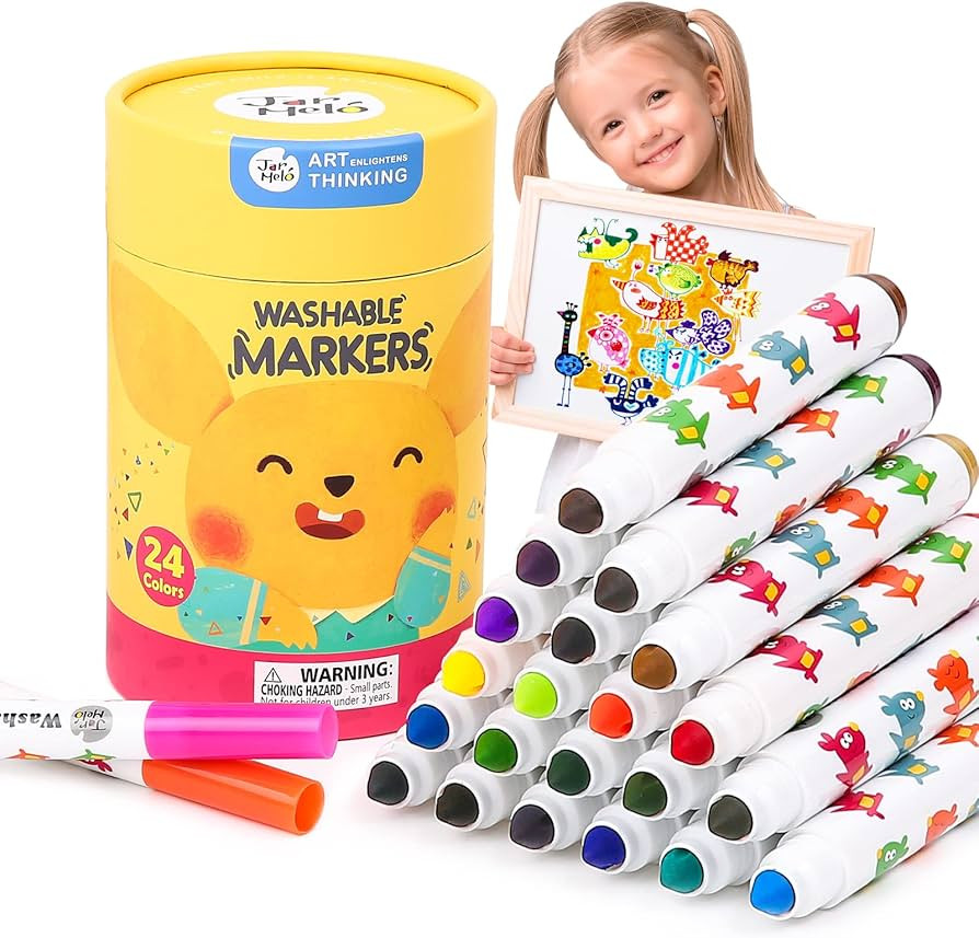 Jar Melo Washable Broad Line Markers for Toddlers, 24 Count,Mess Free Coloring Markers Kit for Ki... | Amazon (US)