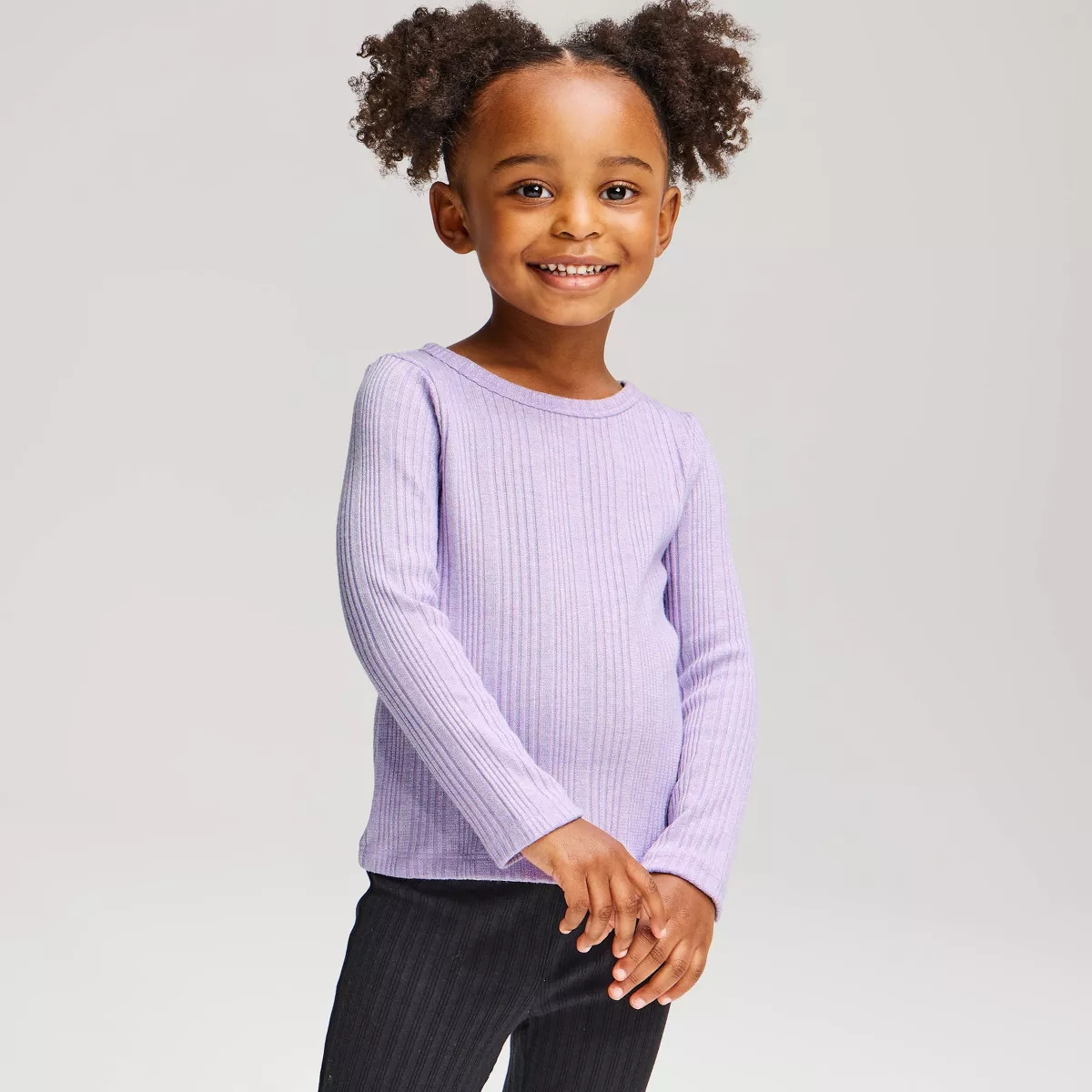 Toddler Girls' Solid Ribbed Long Sleeve T-Shirt - Cat & Jack\u2122 Lavender 18M | Target