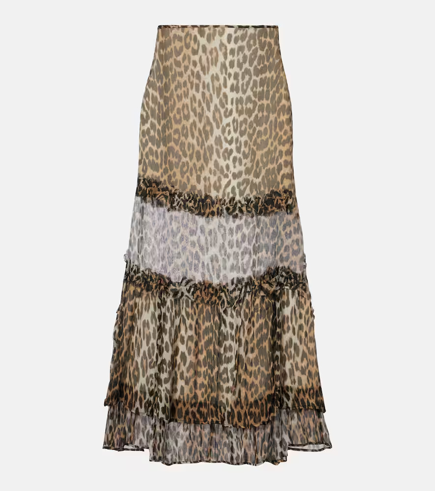 Ganni Leopard-print ruffled chiffon maxi skirt | Mytheresa (DACH)