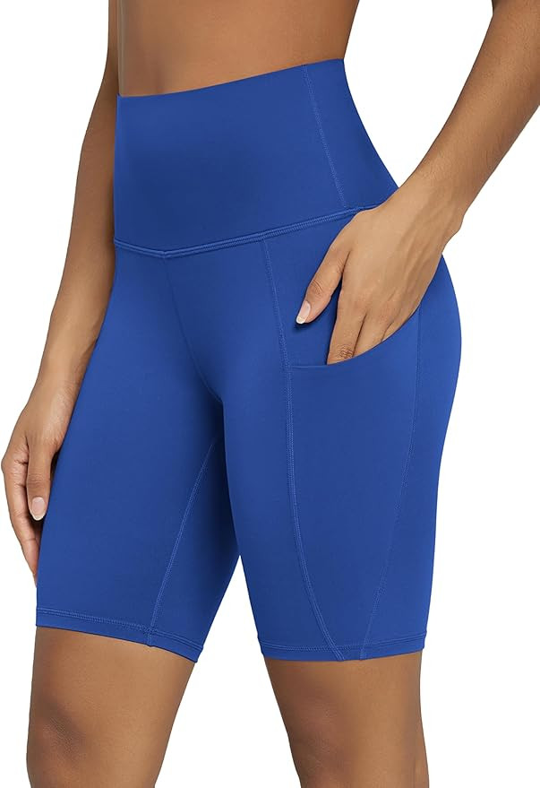 ODODOS 8" Tummy Control Biker Shorts for Women with Pockets High Waist Running Workout Athletic Y... | Amazon (US)